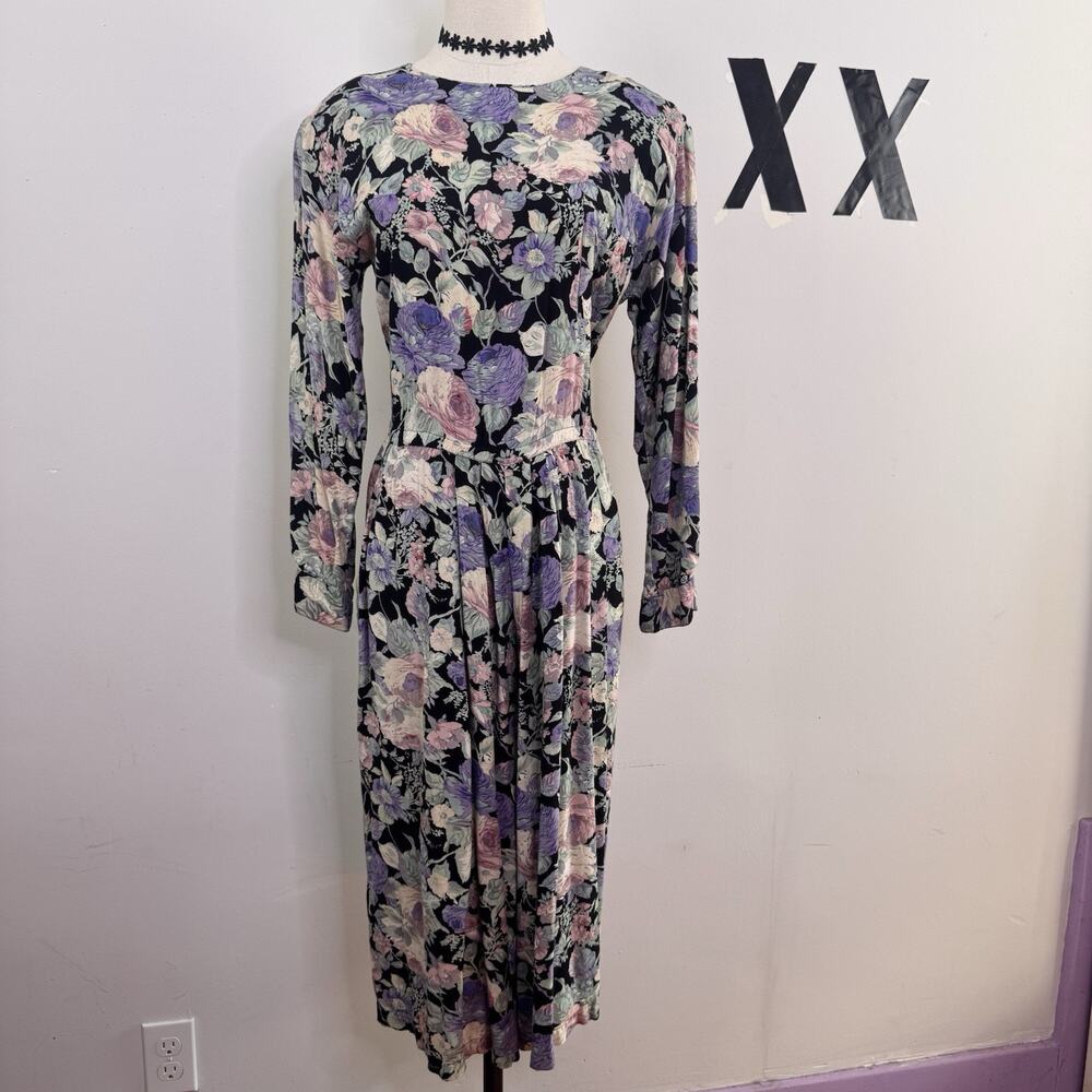 Vintage 90s Floral Romper Drop Waist Pockets Cottagecore Indie S